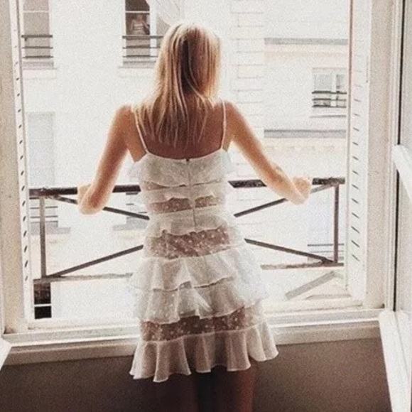 For Love & Lemons Cosmic Stars White Ruffle Tiered Mini Dress - Picture 3 of 6